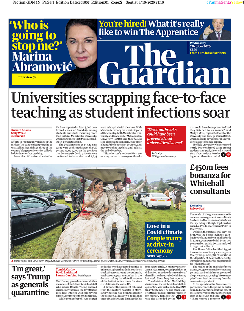 The Guardian Front Page 6th October 2020 - Saheli Events
